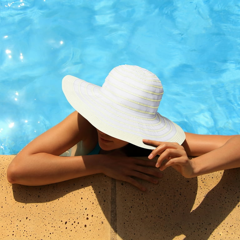 Womens Large Wide Summer Sun Hat w/ Floppy Brim, Straw Edge