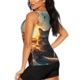 thumbnail image 3 of Logiee Cool Cat Driving Sunset Print Women's Workout Tank Top, Dry Fit Summer Tank Top,Gym Yoga Workout Sports Tee,Sleeveless Athletic Shirts-Medium, 3 of 7
