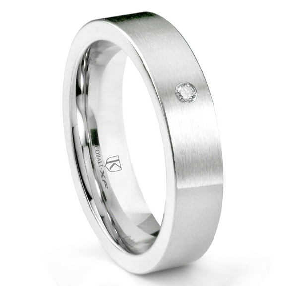 Titanium Kay Cobalt Xf Chrome 6MM Solitaire Diamond Brushed Pipe Cut Comfort Fit Wedding Band Ring Sz 10.0