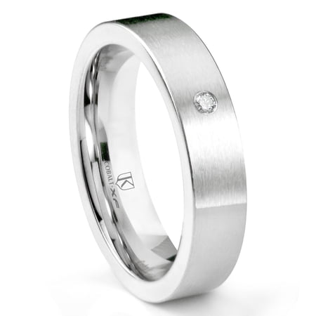 Titanium Kay Cobalt Xf Chrome 6MM Solitaire Diamond Brushed Pipe Cut Comfort Fit Wedding Band Ring Sz 10.0