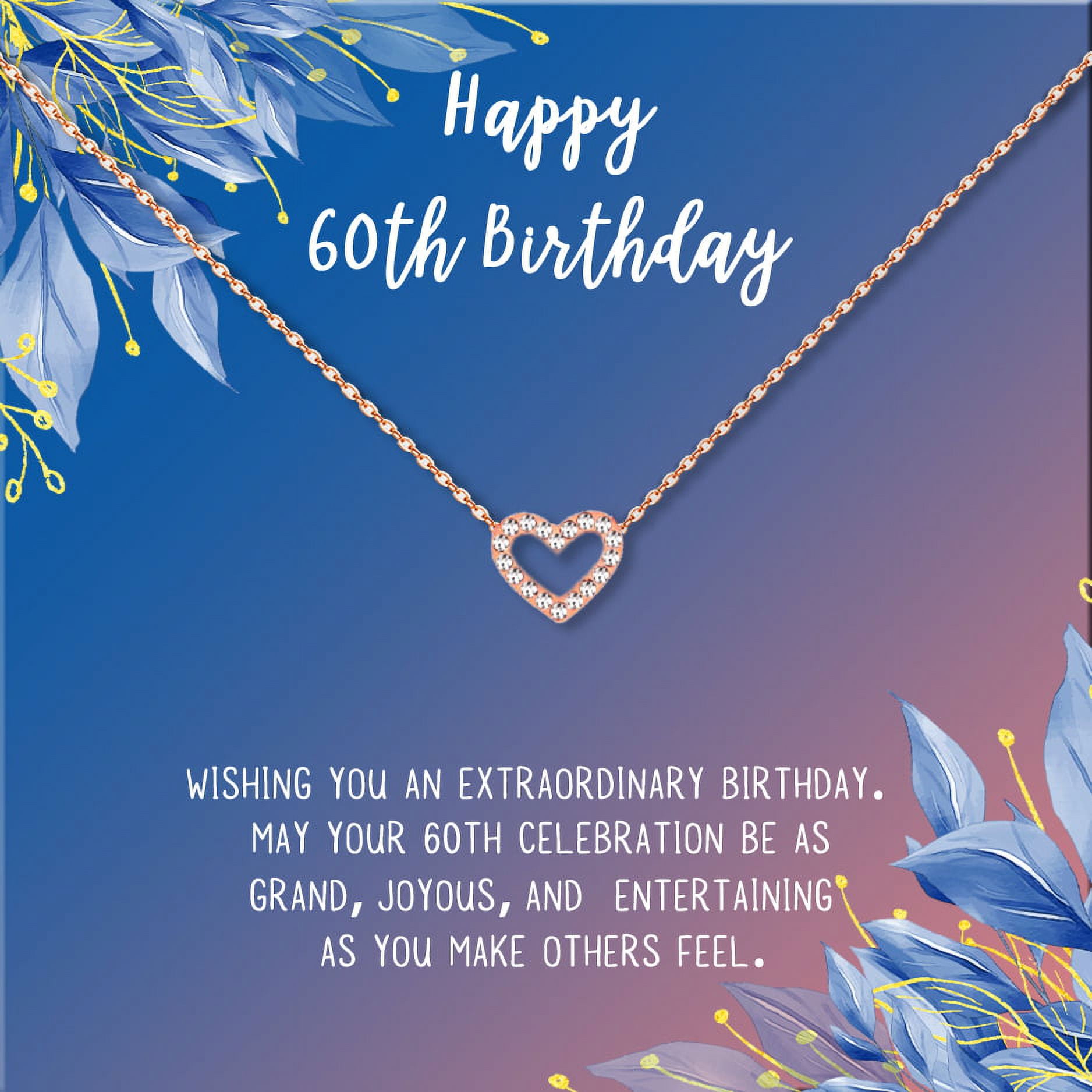 Anavia Happy 60st Birthday Gifts Stainless Steel Fashion Necklace Birthday Card Jewelry Gift for Her, Birthday Gift for Grandma-[Rose Gold Mini Crystal Heart, Blue-Orange Gift Card]
