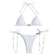 thumbnail image 2 of Neinkie Women Two Piece Heart Ring Linked Bikini Set Lace Up Tie Halter Swimsuit, 2 of 7