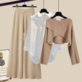 thumbnail image 1 of Conjunto de tres piezas de punto para mujer, abrigo largo, suéter de punto, pantalones de pierna ancha de cintura alta, informal, Invierno, 1 of 4