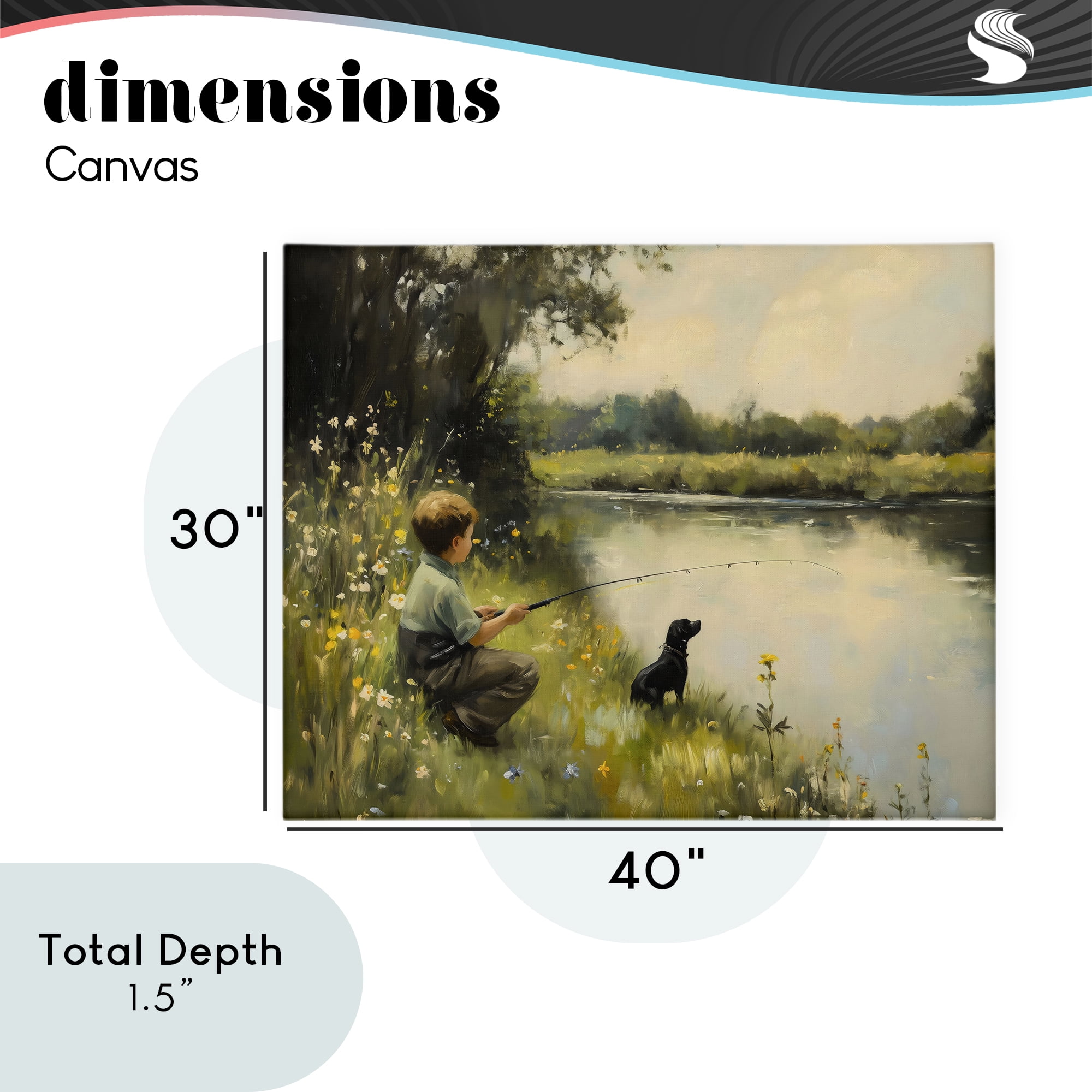 Boy & Puppy Fishing Canvas Wall Art, design by Arlington Prints
