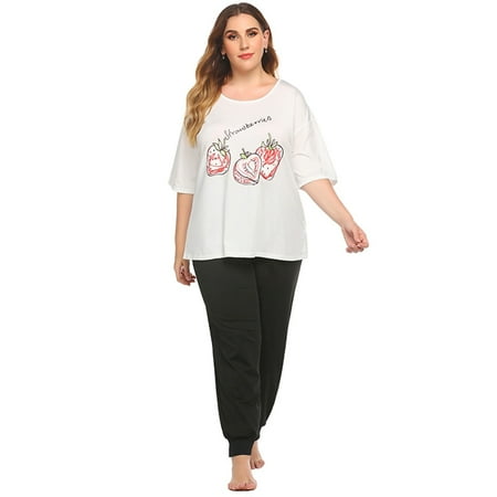 

Women s Plus Size Relaxed Fit Funny Graphic Tee and Pant 2 Piece Pajama Set