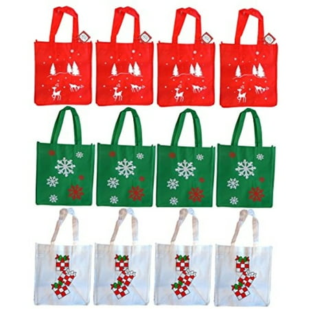 Set of 12 Non-Woven Reusable Fabric Holiday Gift Bags 12