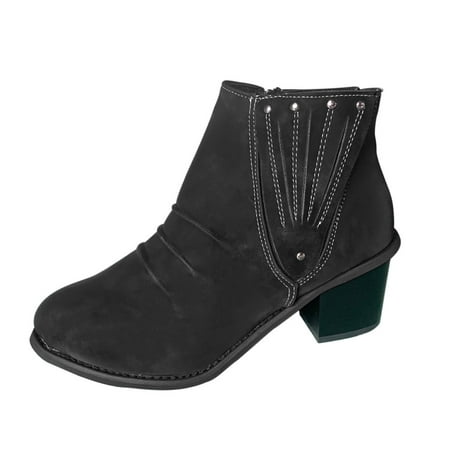

iOPQO Women s Ankle Boots Women s Fashion Casual Roman Short Ankle Boots Square Heels Leather Shoes Ladies Retro Roman Style Black 38