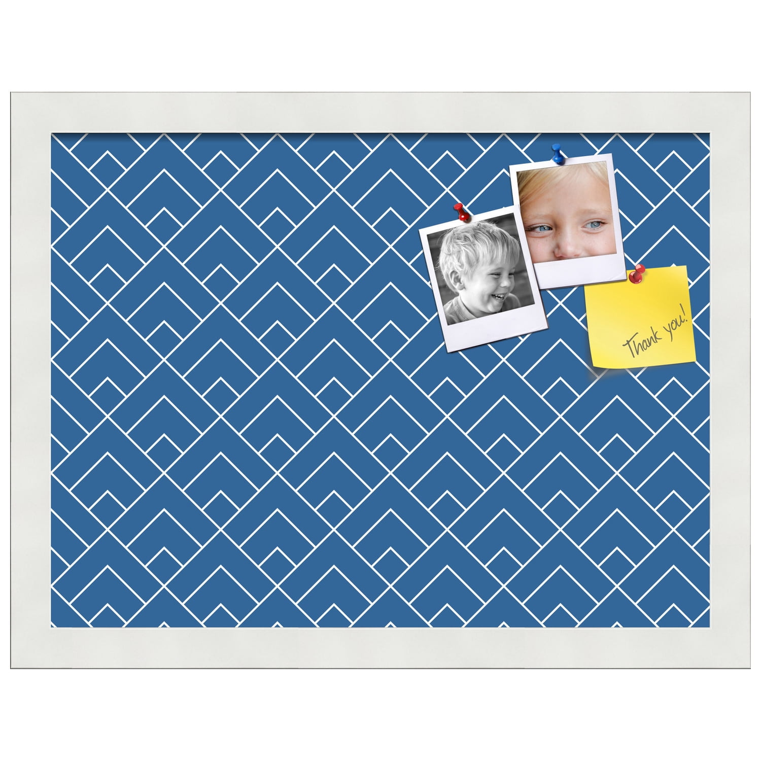 PinPix 16x12 Custom Cork Bulletin Board Peaks Modern Pattern Navy Poster Board Has a Fabric Style Canvas Finish, Framed in Peaks Modern Pattern Navy, by ArtToFrames (PinPix-1796)