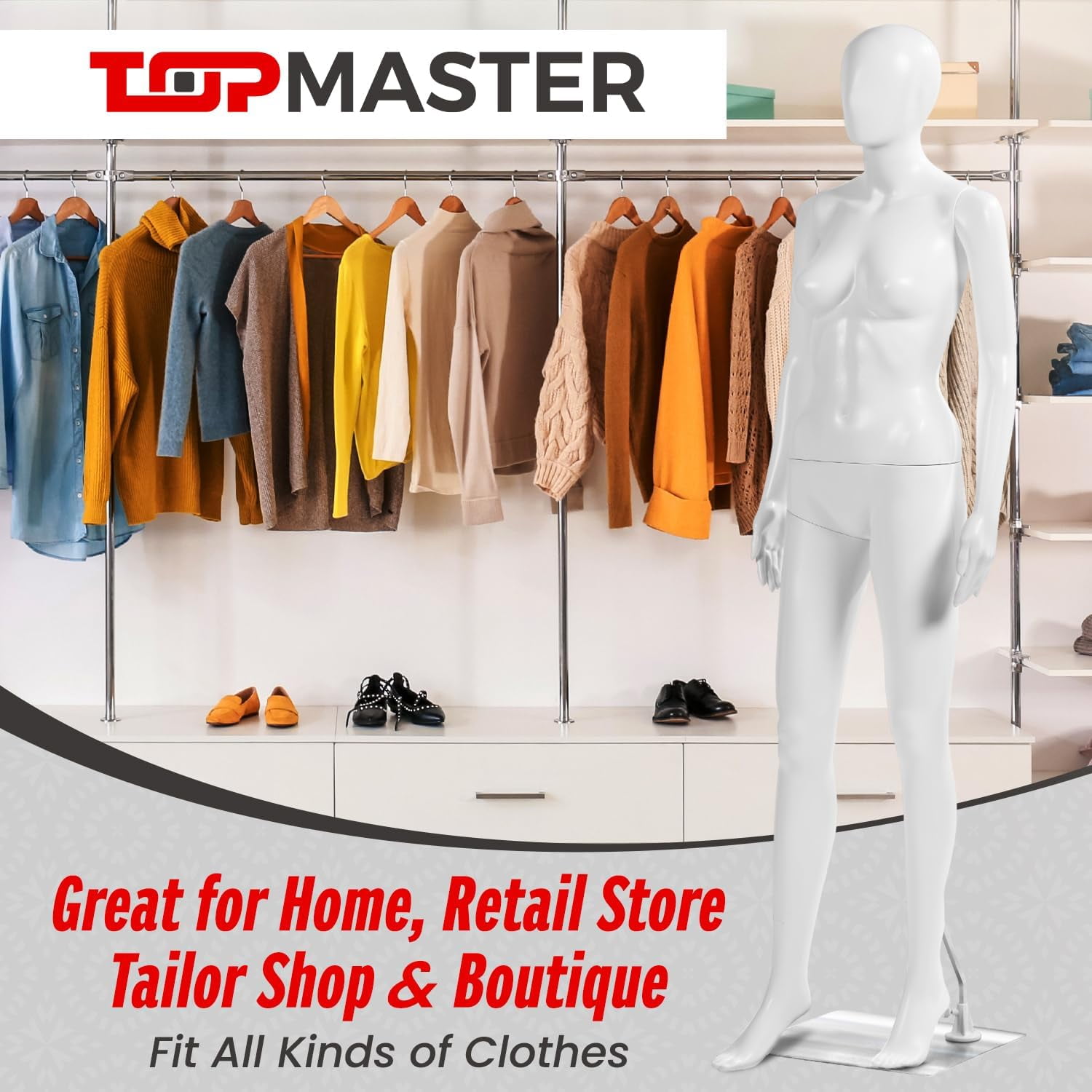 Female Form Mannequin - Versatile 360° Design, Easy Assemble, Full Body Dress Form Female Mannequin with Adjustable Posture, Turnable Head & Flexible Limbs - White