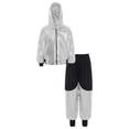 thumbnail image 3 of Haitryli Girls Boys 2 Piece Hip Hop Jazz Modern Dance Outfits Metallic Hooded Jacket and Jogger Pants Set Strretwear Silver 9-10, 3 of 7