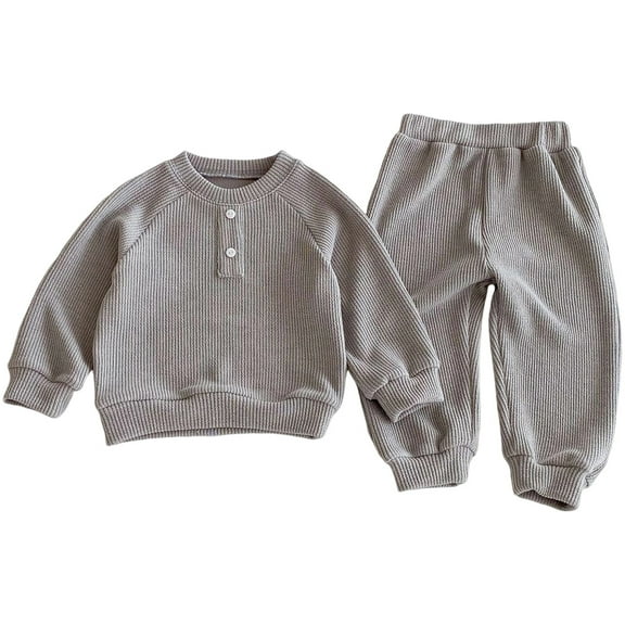 Tiijoy Toddler Boys Outfits Solid Casual Ribbed Sweatshirt and Pants Set, Sizes 3-4