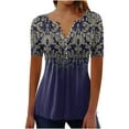 thumbnail image 2 of Fesfesfes Work Tops Women Fashion Casual Print V Neck Loose Short Sleeve T-shirt Top Blouse Pullover Womens Tunic Tops S(US:4), 2 of 6