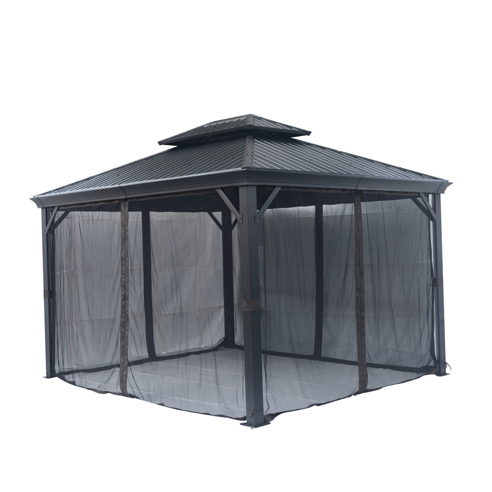 10ft x 12ft Hardtop Gazebo Outdoor Metal Canopy Gazebo with Netting for