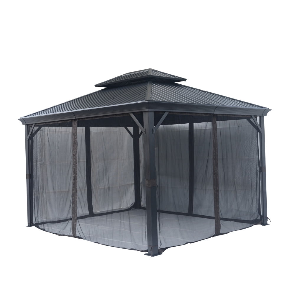 10ft x 12ft Hardtop Gazebo Outdoor Metal Canopy Gazebo with Netting for