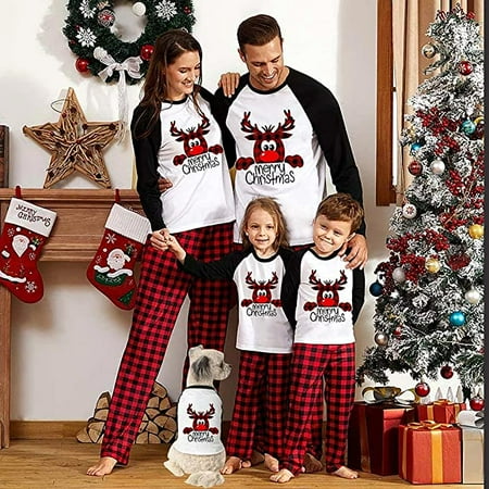 

Christmas Family Matching Pajamas Set Casual Santa Print Long Sleeve Tops Plaid High Waist Pants Sleepwear Outfits