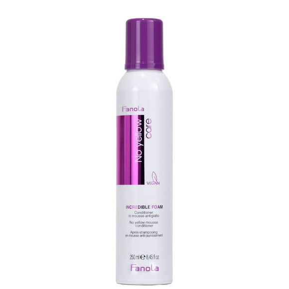 Fanola No Yellow Incredible Foam - Purple Hair Conditioner Mousse Toner With Violet Pigments Removes Yellow And Brassiness On Bleached Blonde Or Highlighted Hair 8.4oz