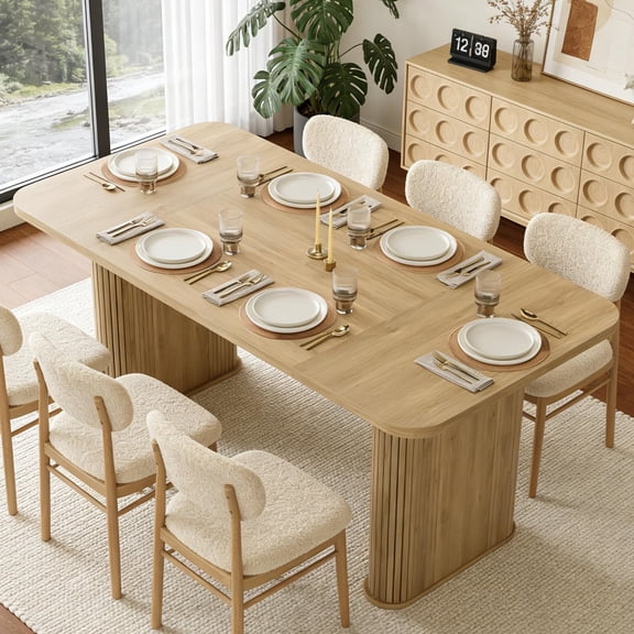 Dining Table for 6-8 People- 62" Modern Long Kitchen Table with Large Tabletop & Heavy Duty Pedestal Legs, Sturdy Dinner Table Rectangular Dinner Table for Kitchen, Conference Room, Living Room