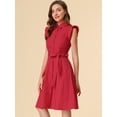 thumbnail image 4 of DARING DIVA Ruffled Sleeve Button Down Belted Knee Length Shirt Dress XS Red, 4 of 6