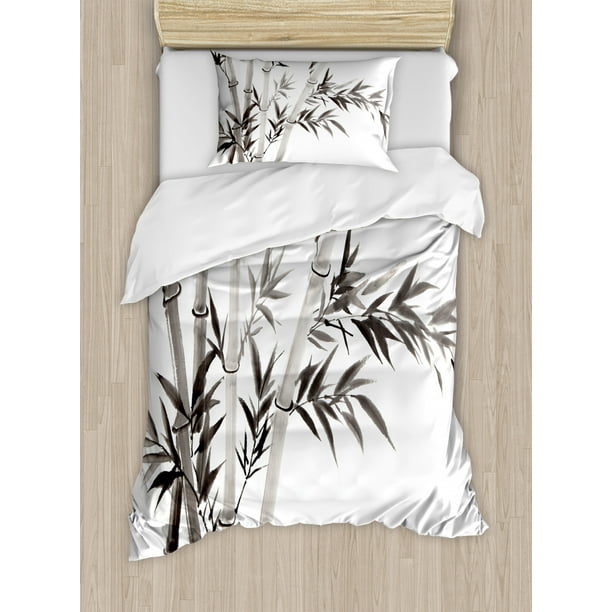 Bamboo Duvet Cover Set, Traditional Bamboo Leaves Meaning Wisdom Growth