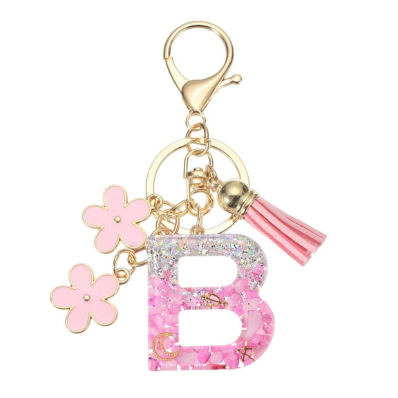 Uxcell Alphabet Initial Letter Keychain, Resin Cute Keychains with Tassel Butterfly Letter Pendant Charm B