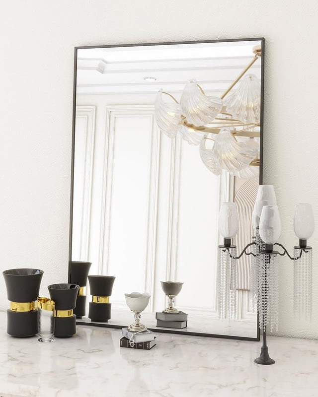 Gleamira 24"x36" Bathroom Wall Mirror with Rectangular Metal Frame, Black