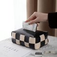 thumbnail image 1 of High-end light luxury style creative woven leather paper box for car use in black and white checkerboard pattern for living room, 1 of 5