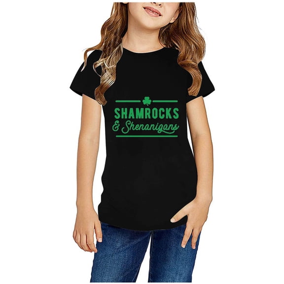 Dianli Girls' Tops, Tees & Blouses Tunic Crew Neck Tee Shirts Loose Fit Short Sleeve Casual Saint Patricks Day Graphic Tops Active Going out Tops Shirts for Girls 4-12 Clearance Items Black 11 Years