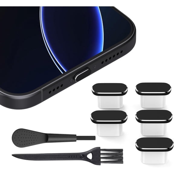 USB C Dust Plug, 5 Pcs Type C Charging Port Cover for iPhone 16 Pro Max/ 16 Pro/16 Series with Cleaning Brushes
