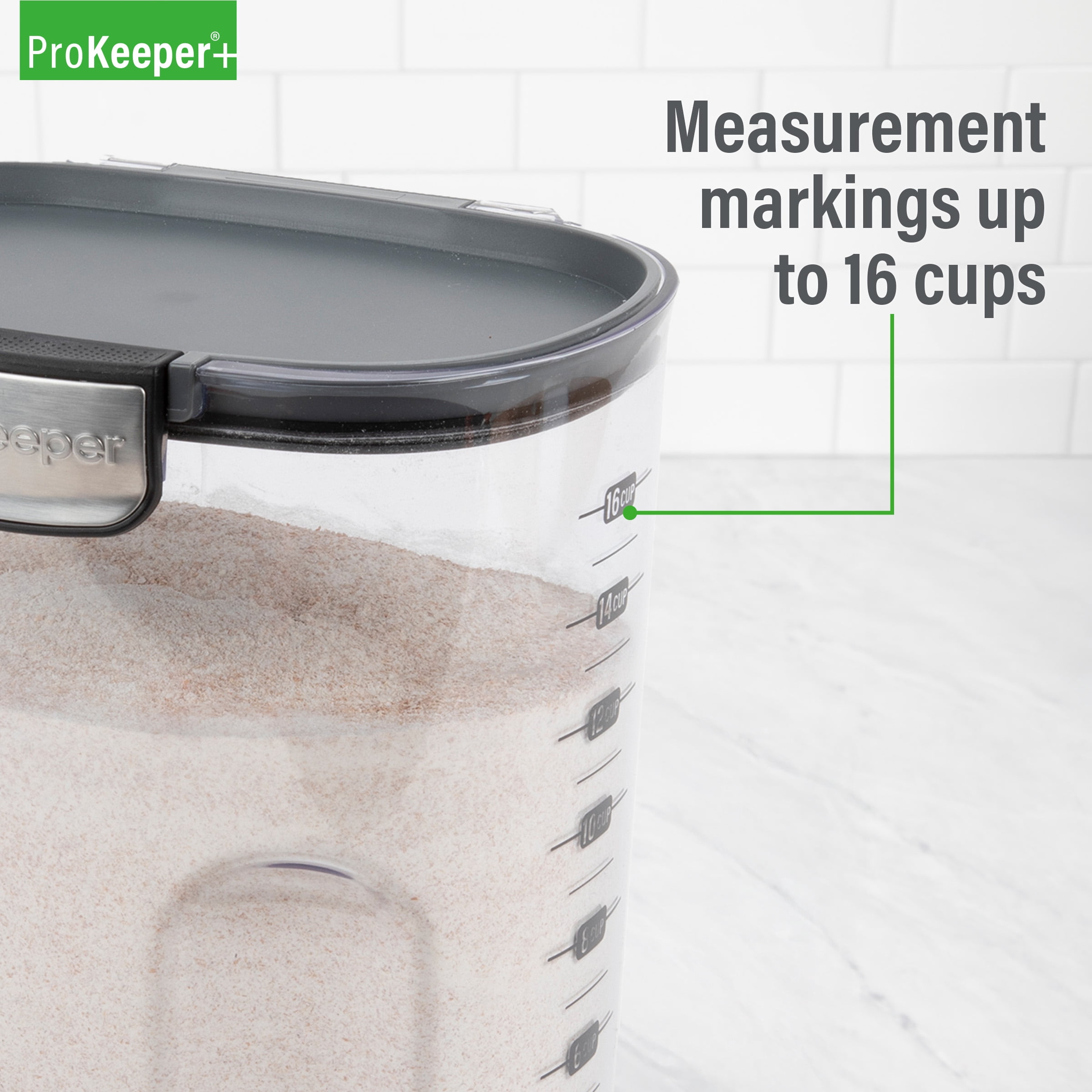 Flour ProKeeper+ Airtight Flour Storage Container with Magnetic Leveler and Stainless-Steel Latch, 5 lb Capacity, Ideal Use for Pantry Organization and Food Storage