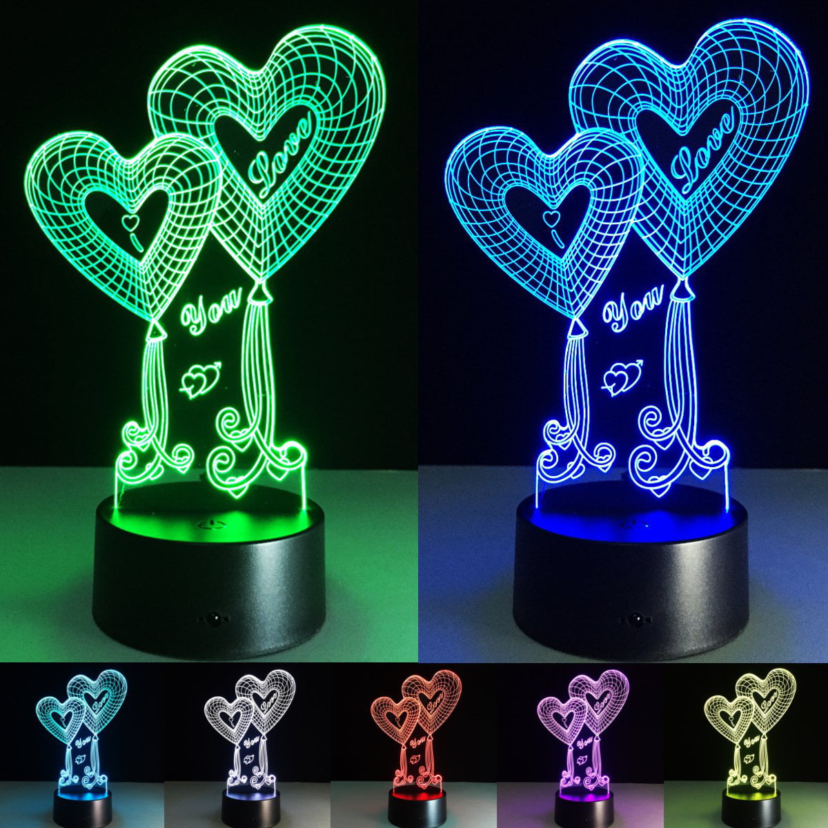 3D Illusion LED Night Light 7Colors Gradual Changing Touch Switch USB Table Lamp