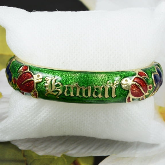 Unique Gorgeous Large Hawaiian Handcrafted Turtle Plumeria Enamel Bangle, Stainless Steel Turtle Bangle Bracelet, B3350 Birthday Mom Gift