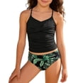 thumbnail image 4 of Ticikt Big Girls 2 Piece Swimsuit Criss Cross Ruched Girl Tankini Sets Printed Girls' Swimwear for 8-16 Years,Color:Black1, 4 of 5