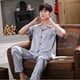 thumbnail image 1 of Pijamas de seda de imitación para hombre, pantalones de verano de manga corta, pantalones de hombre para estar en casa, primavera, seda de hielo, dos piezas, 1 of 5