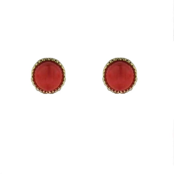 18k Solid Yellow Gold Coral Bezel Covered Screwback Earrings