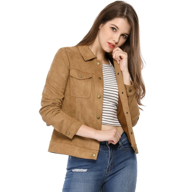 Unique Bargains Unique Bargains Women's Faux Suede Trucker Jacket