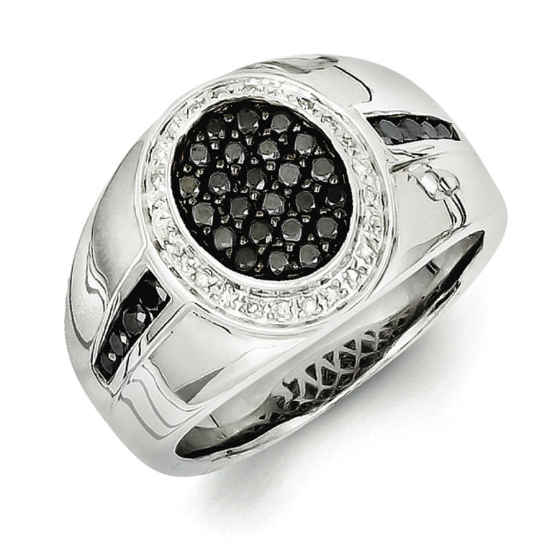 Kevin Jewelers Sterling Silver White & Black Diamond Oval Men's Ring