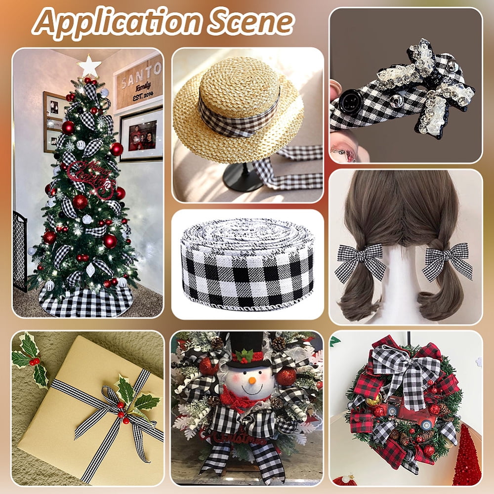 1 Roll Polyester Ribbon Tartan Pattern for Christmas Gift Packaging Black 1-1/2 inch(38mm) about 19.69 Yards(18m)/Set DIY