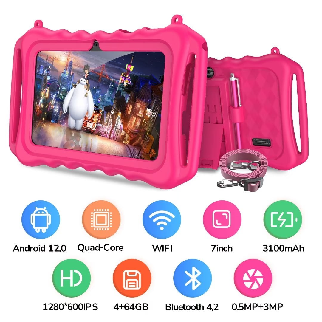 Kids Tablet 7 Inch Android 12 Tablet for Kids, 4GB+64GB, Kid Mode Pre
