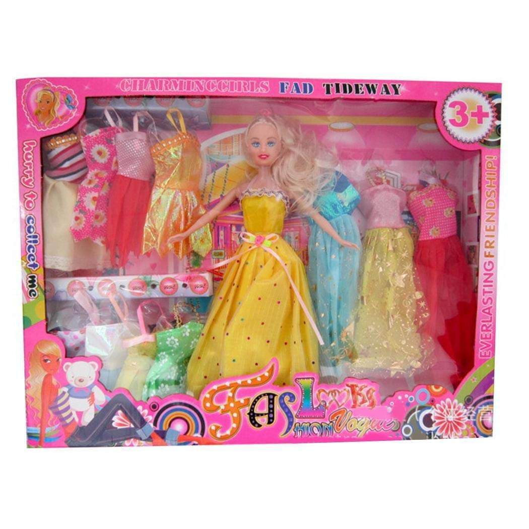 Halffle Barbie Doll Toy Set Doll Dress Up Kit with 12 Party Dresses ...