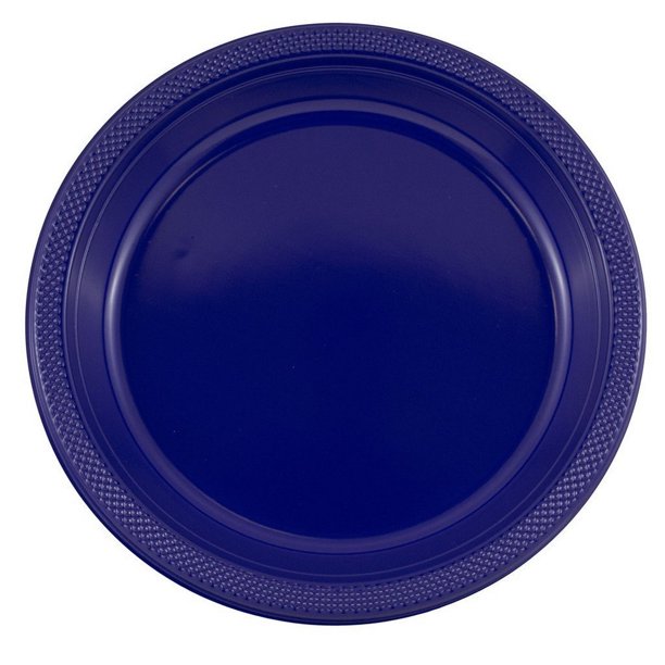 JAM Round Plastic Party Plates, Navy Blue, 20/Pack, Large, 10.25