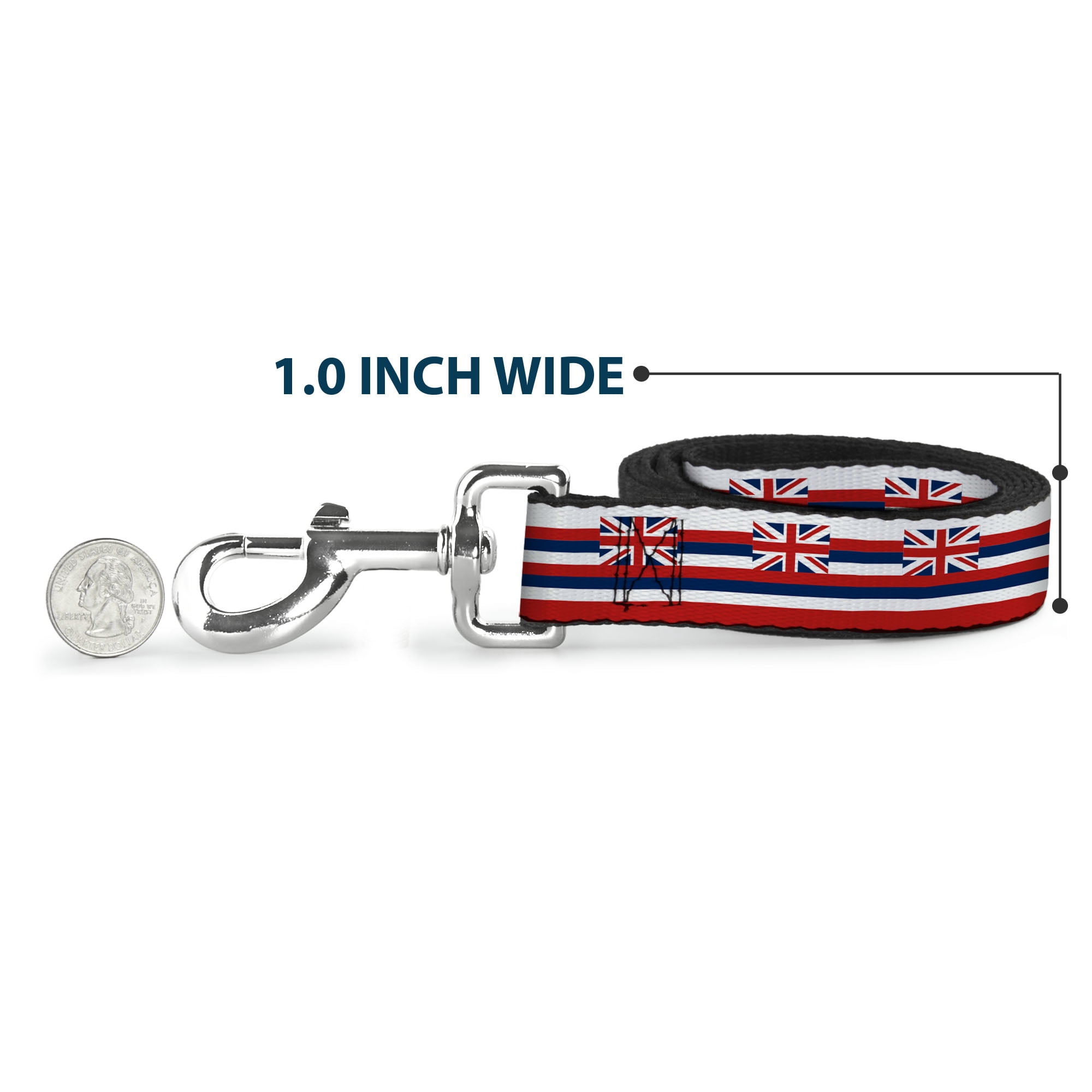 Buckle-Down Pet Leash, Dog Leash, Hawaii Flag Continuous Repeat, 6 Feet Long 1.0 Inch Wide