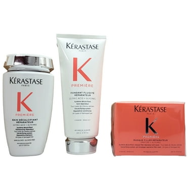 Kerastase TRIO Premiere Sulfate-Free Hair Repair Shampoo 8.5oz, Fondant Fluidite 6.76oz and Masque Filler Reparateur 6.76 oz