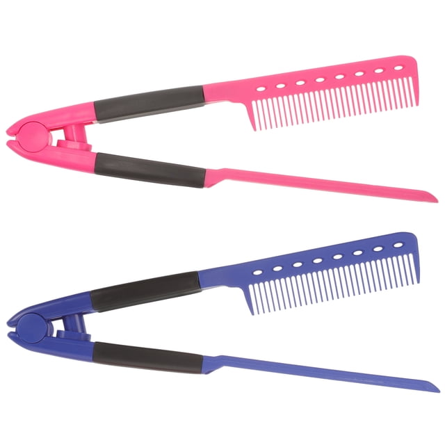 2Pcs Hair Straightening Comb Hairdressing Straightener Comb Portable V-shaped Comb Hair Brush
