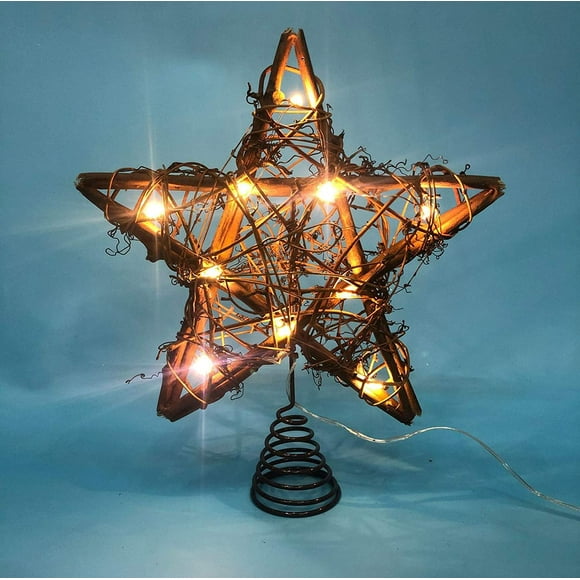 Topper d'arbre de Noël étoile rotin étoile Naturelle cime d'arbre 10 Pouces Arbre de Noël et décoration saisonnière de Vacances adapté pour Arbre de Noël de Taille générale