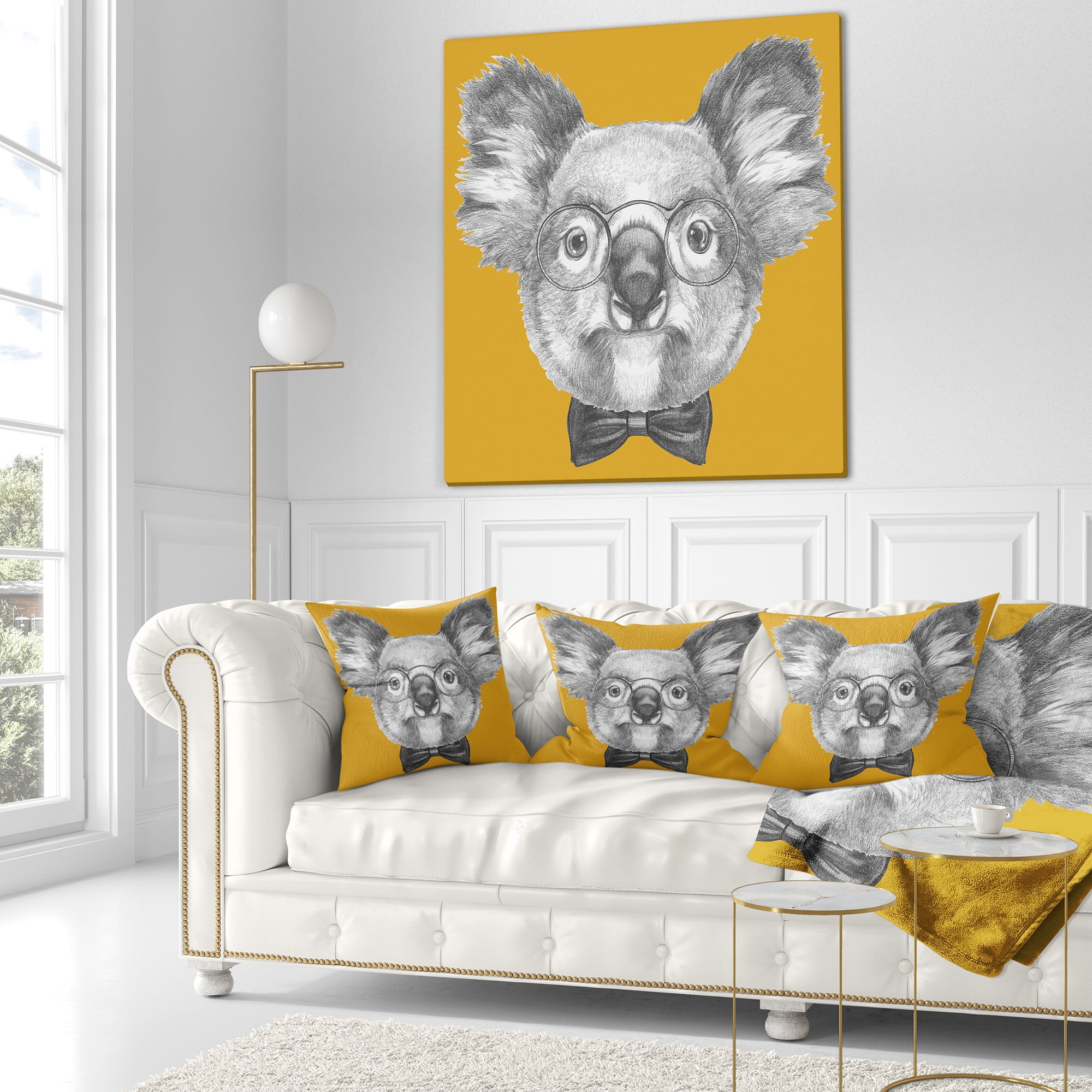 Designart Koala with Glasses and Bow Tie - Contemporary Animal Throw Pillow - 18x18