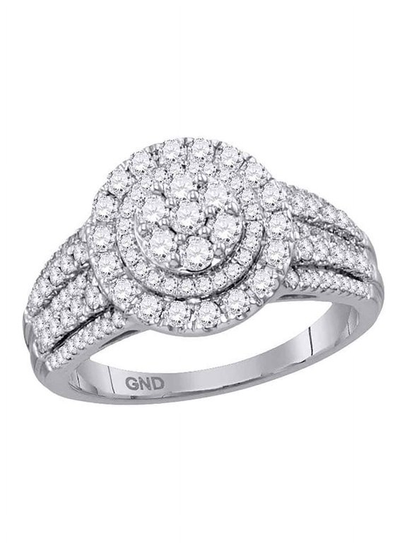 14kt White Gold Womens Round Diamond Concentric Circle Cluster Bridal Wedding Engagement Ring 1.00 Cttw