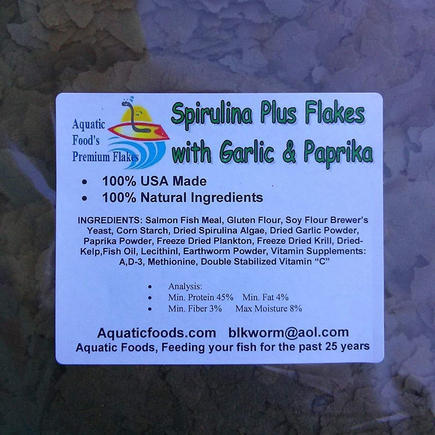 Aquatic Foods Spirulina, Garlic & Paprika Flakes - Premium Tropical Fish Foods - 2-lbs