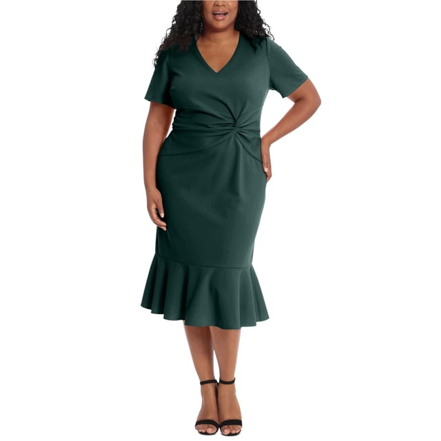 LONDON TIMES Robe de Plongée pour Femme à devant Torsadé, Vert, Grande Taille, 14W
