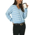 thumbnail image 4 of INSPIRE CHIC Chandail Polo à Rayures pour Femme Automne Hiver Col en V à Blocs de Couleur Manches Longues Tricoté Décontracté Hauts L Bleu Ciel, 4 of 6