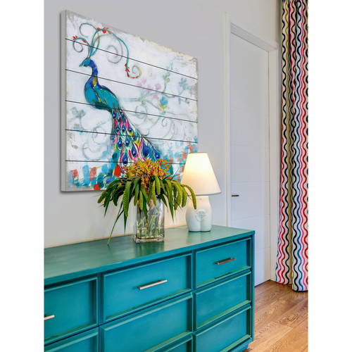 Marmont Hill Confetti Peacock II White Wood Wall Art